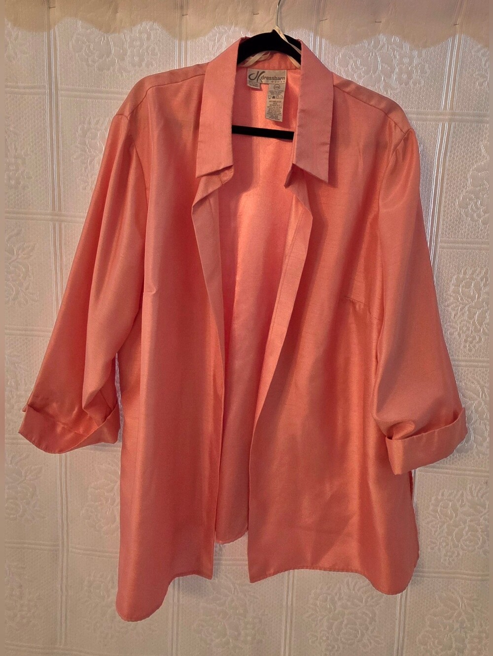 Dressbarn coral/cream/pink floral 3 piece pantsuit satin/linen look 24W - Picture 6 of 14